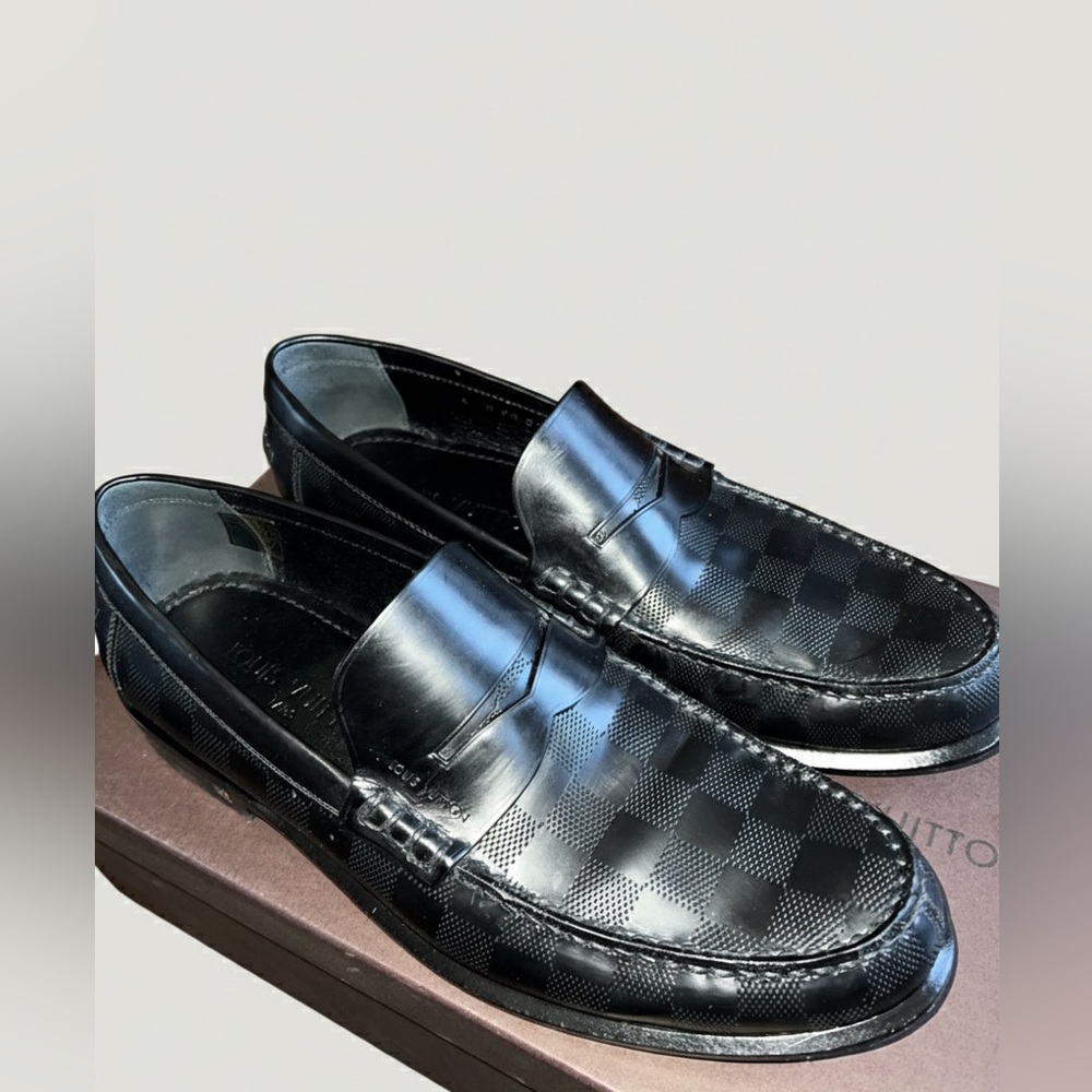 Louis Vuitton Black Checkered Loafers